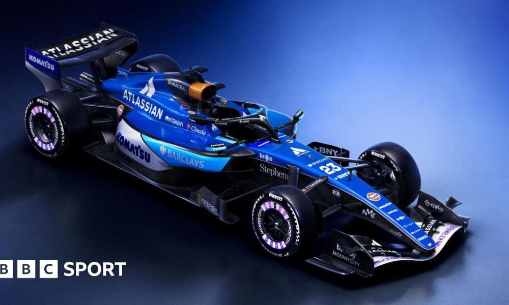 A graphic representation showing Williams' 2026 livery on what the team describe as "a simplified version of the 2026 car"