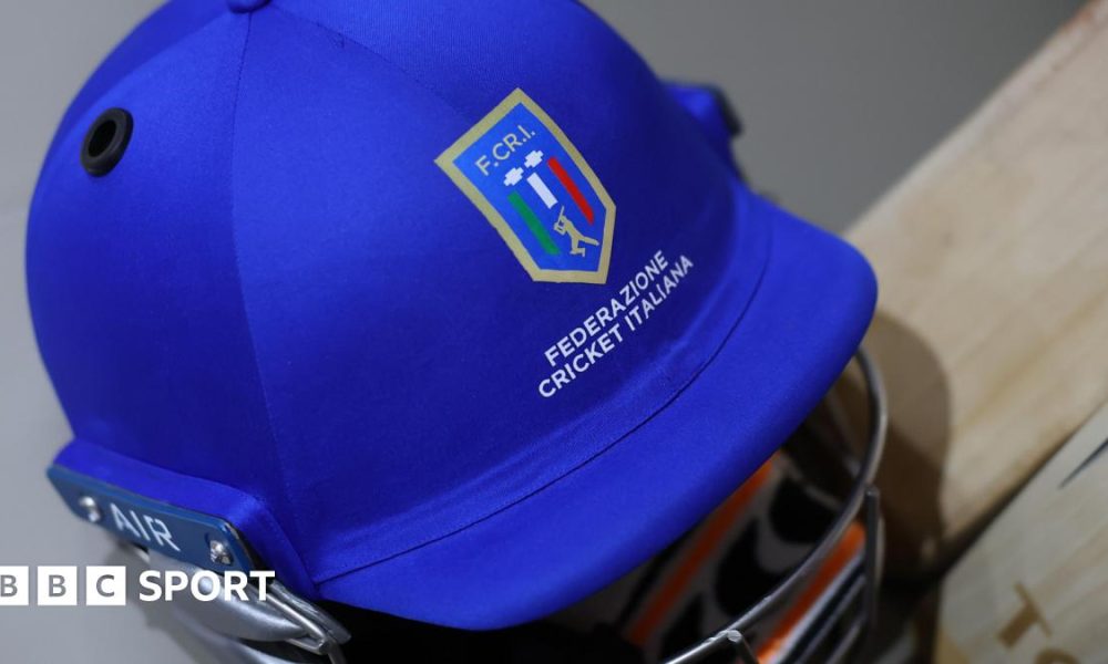 Italy cricket helmet in the dressing rooms during the T20 World Cup