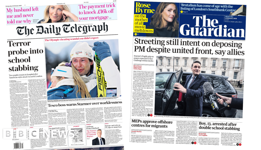 'Terror probe into school stabbing' and 'Streeting still intent''