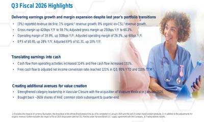 Haemonetics Q3 2026 slides: Margin expansion and cash flow surge despite revenue transition