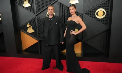 Justin and Hailey Bieber on the Grammys red carpet on Sunday night