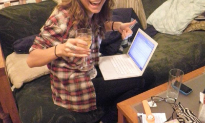 The author celebrating her first story being accepted for publication in 2011 — a year before she decided to move to New York City.