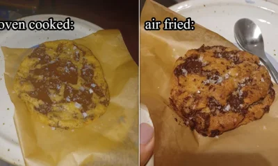 Cookies made in the oven on the left: air fried on the right. I prefer the latter