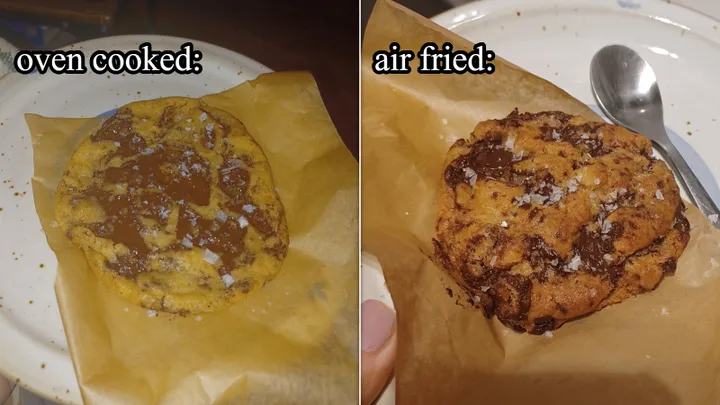 Cookies made in the oven on the left: air fried on the right. I prefer the latter