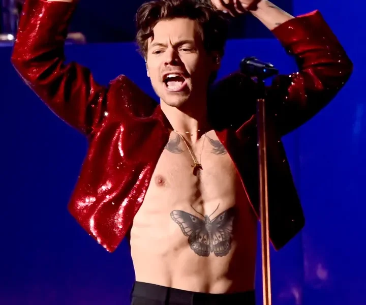 Harry Styles performing at the 2023 Brit Awards