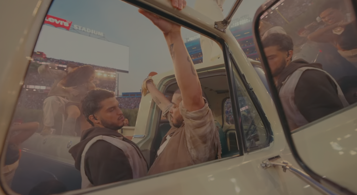 A brief shot of Dan Santiago (left) and Igor Faria (right) dancing at the 2026 Super Bowl had some right-wing critics clutching their pearls