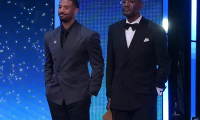 Michael B Jordan and Delroy Lindo on stage at the 2026 Baftas