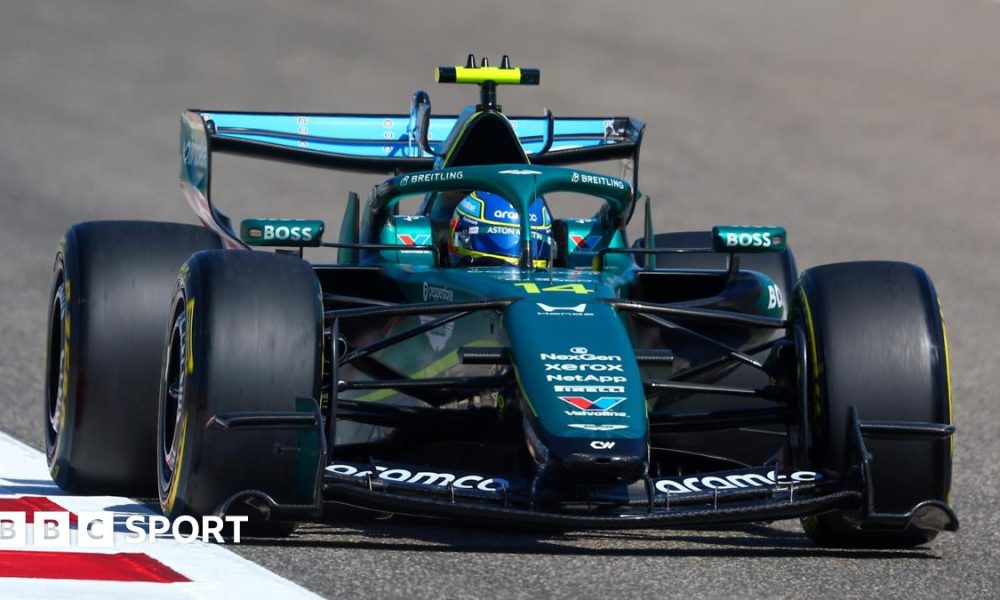 Fernando Alonso driving the 2026 Aston Martin during testing in Bahrain
