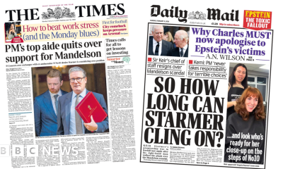 'PM's top aide quits' and 'How long can Starmer cling on?'