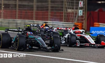 Kimi Antonelli leads Esteban Ocon and Max Verstappen on track during day two of the final pre-season test