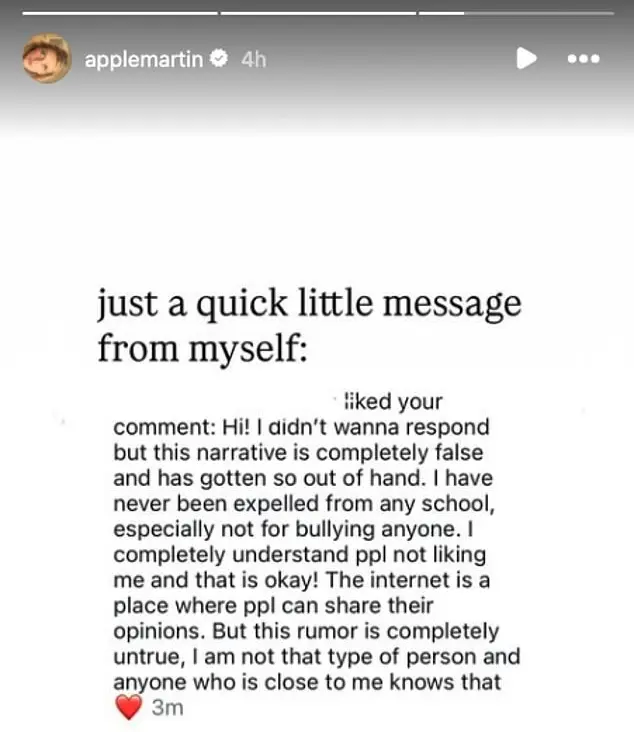 Apple Martin debunks bullying claims