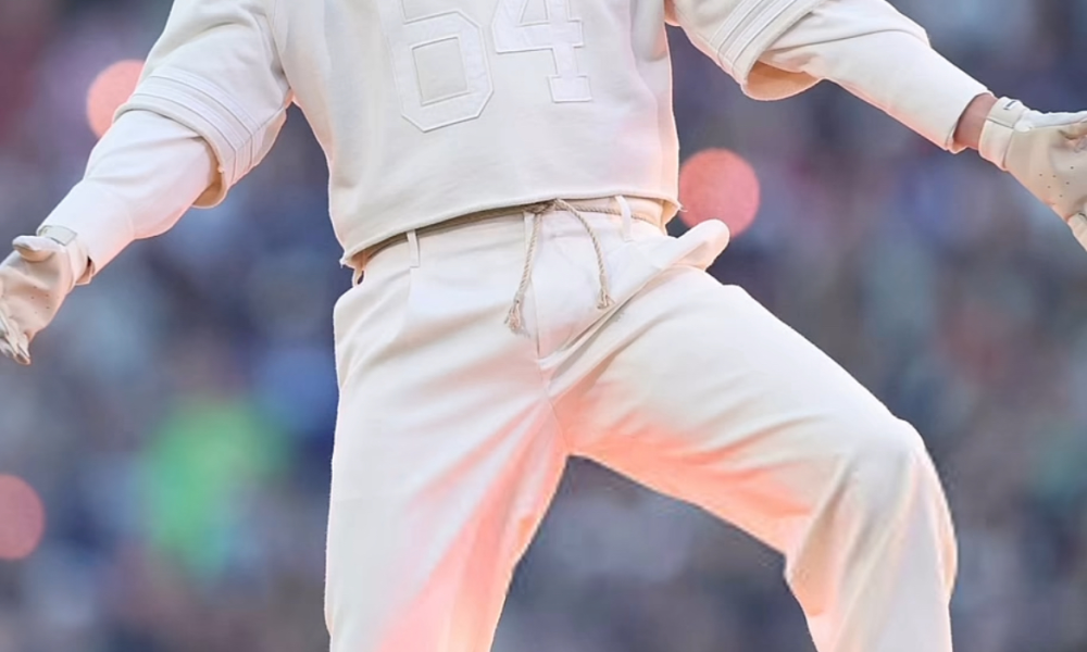 Bad Bunny Performed At The Super Bowl LX Halftime Show In A Custom Cream Zara Look White Adidas BadBo 10 Sneakers And A Audemars Piguet Watch 6