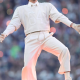 Bad Bunny Performed At The Super Bowl LX Halftime Show In A Custom Cream Zara Look White Adidas BadBo 10 Sneakers And A Audemars Piguet Watch 6