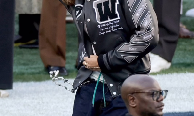 Blue Ivy Attended The Super Bowl Alongside Father Jay Z In A Off White Letterman Jacket And Balenciaga Handbag 3