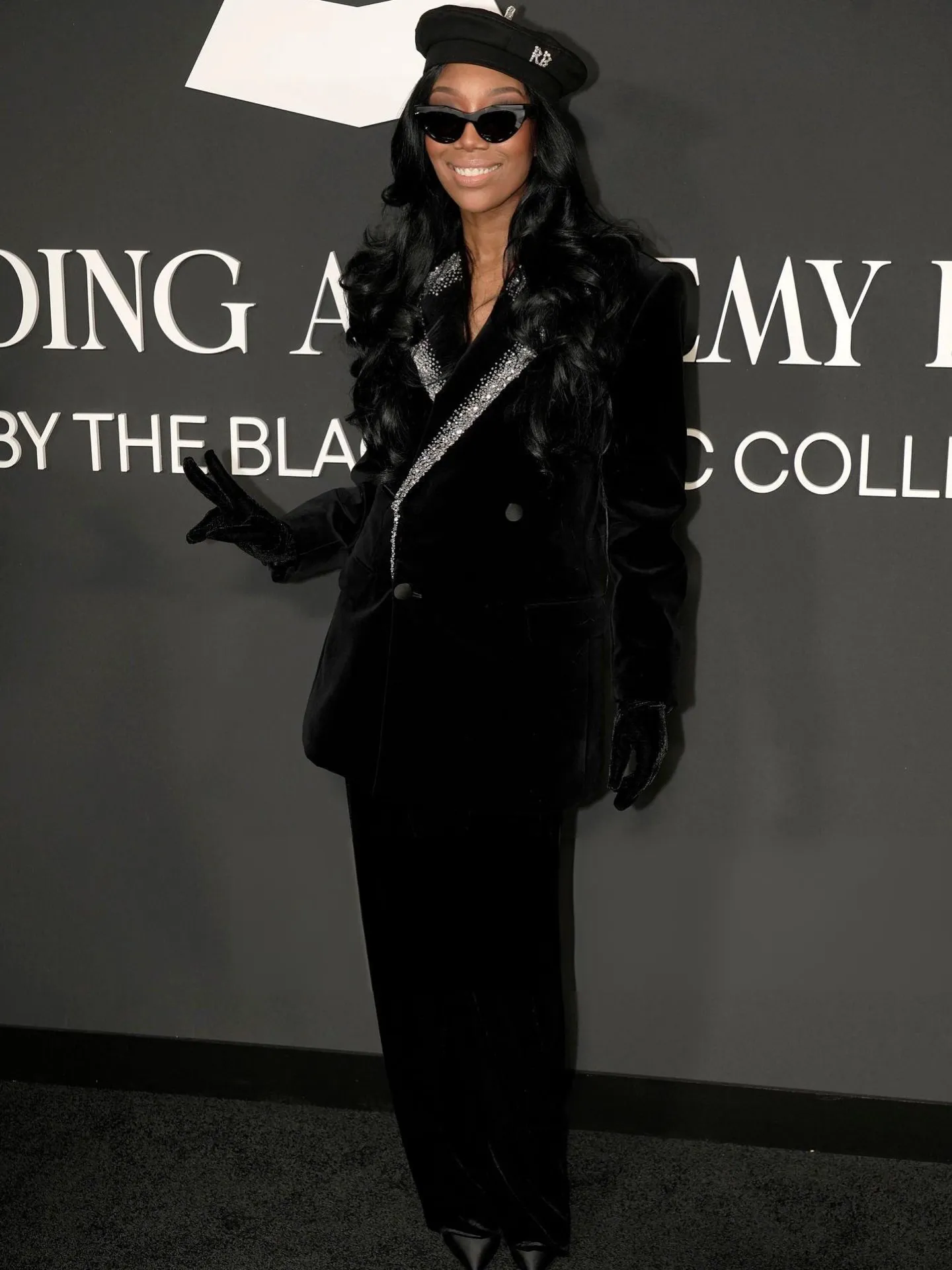 Brandy In A Black Velvet Crystal Embellished Balmain Blazer And Beret At The Recording Academy Honors Image 1769792289 1