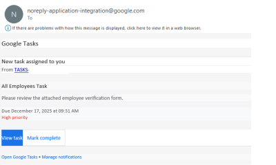 An email sent by the attackers via Google Tasks