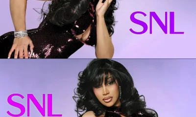 Cardi B S Saturday Night Live Promotional Photos Burgundy Sequined Sergio Hudson Halter Gown