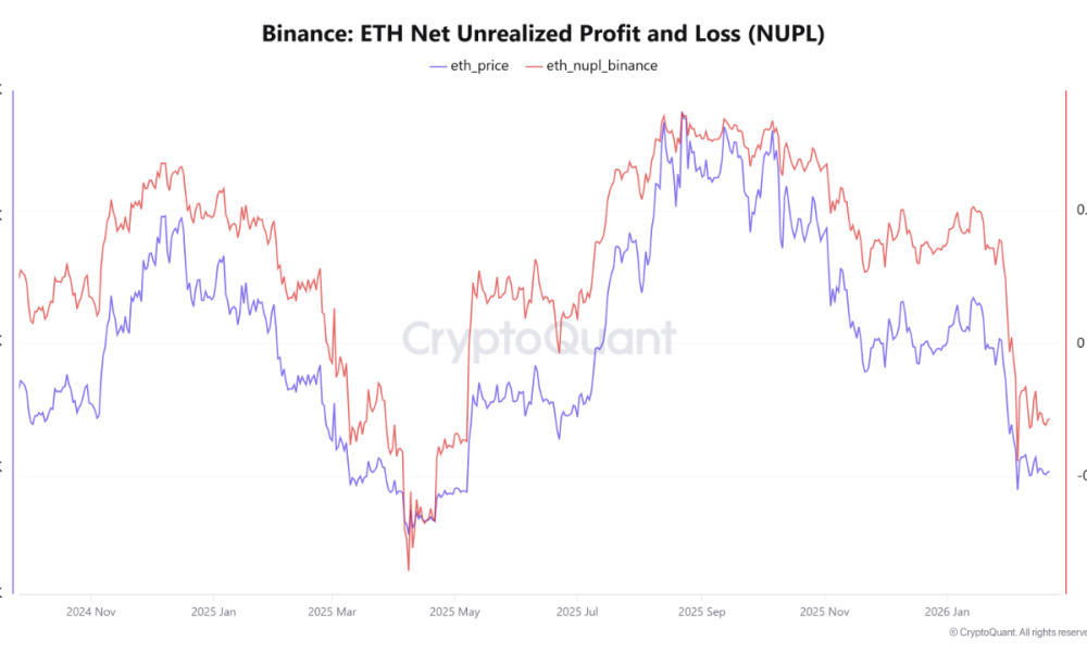 Ethereum NUPL on Binance Drops to Nine-Month Low as Unrealized Losses Mount