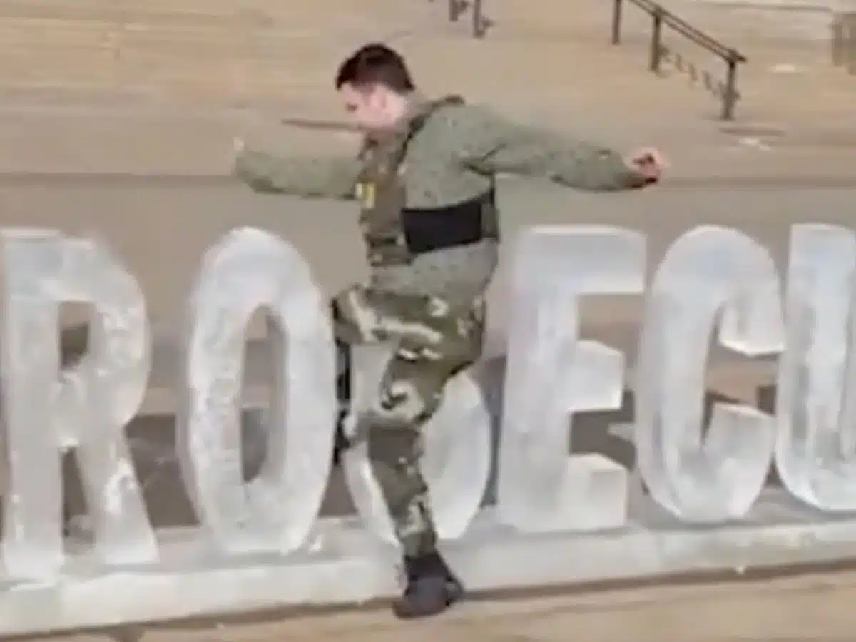 ICE sculpture hilariously destroyed by Trump goon