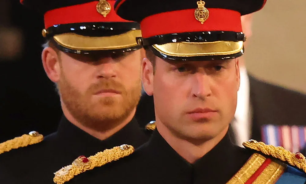 Prince William, Prince Harry, Princess Eugenie, Princess Beatrice, Lady Louise Windsor, James, Viscount Severn, Peter Phillips and Zara Tindall attend a vigil, following the death of Britain's Queen Elizabeth II, inside Westminster Hall, London, UK,