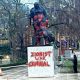 Churchill statue painted red by Dutch activist group
