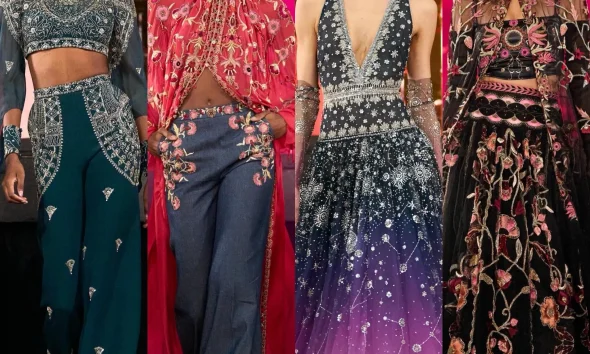 On The Scene At Cucculelli Shaheens Electric Cosmos Show At Bowery Ballroom Gold Beaded Gowns Emerald Velvet Suits And Celestial Ombre Dresses Final 22