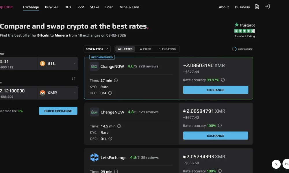 swapzone - best crypto exchange aggregator 
