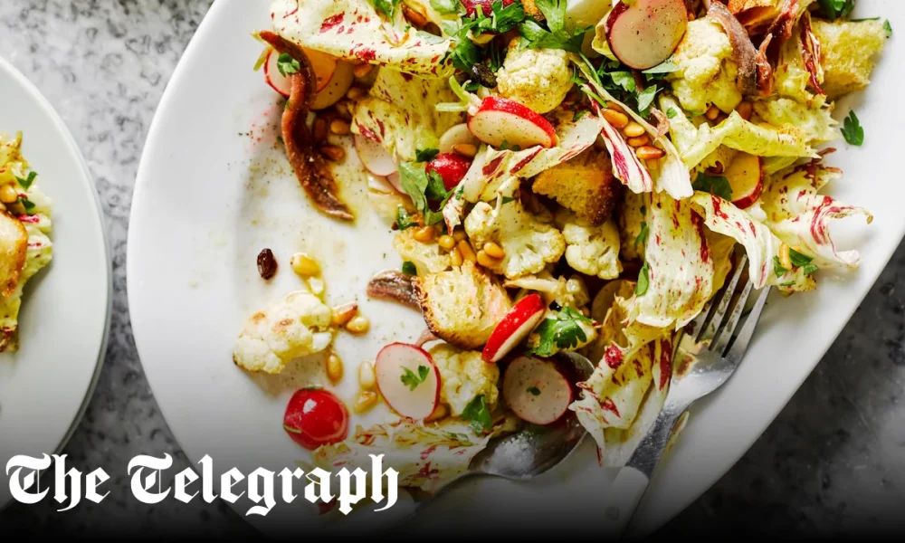 Winter panzanella with cauliflower, radishes and raisins