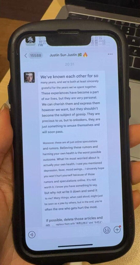 Justin Sun's 'ex' claims he slid into her DMs to get articles deleted