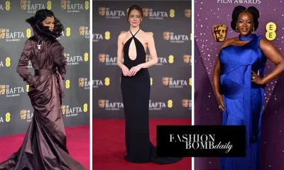 Teyana Taylor In A Plum Colored Burberry Look Emma Stone In A Black Louis Vuitton Dress Wunmi Mosaku In A Purple Ahluwalia Gown More Feat