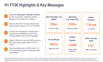 Genesis Energy H1 FY26 slides: record earnings fuel renewable expansion