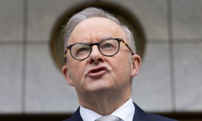 Australia’s Prime Minister Anthony Albanese announcing the election date at a press conference in Canberra on March 28, 2025