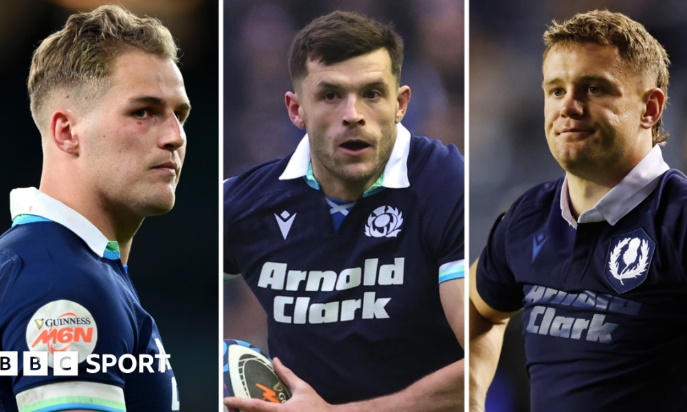 A split picture of Duhan van der Merwe, Blair Kinghorn and Darcy Graham