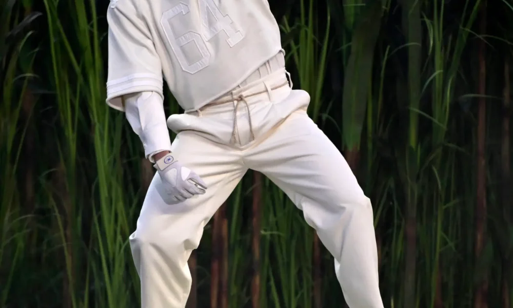 Bad Bunny performing during the Super Bowl halftime show.