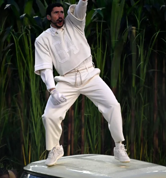 Bad Bunny performing during the Super Bowl halftime show.
