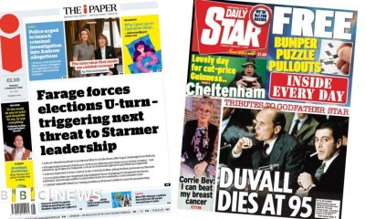 'Farage forces elections U-turn' and 'Tributes to Godfather Star'