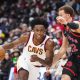 Collin Sexton #2 of the Cleveland Cavaliers dribbles against the Malachi Flynn #22 of the Toronto Raptors during the first half of their basketball game at the Scotiabank Arena on November 5, 2021 in Toronto, Ontario, Canada.
