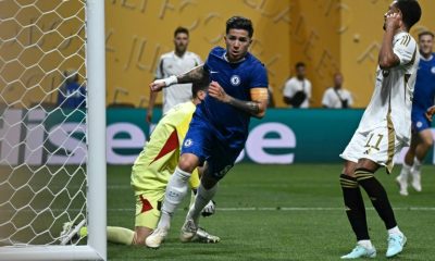 Enzo Fernandez (C) celebrates after scoring Chelsea's second goal against Los Angeles FC in Atlanta