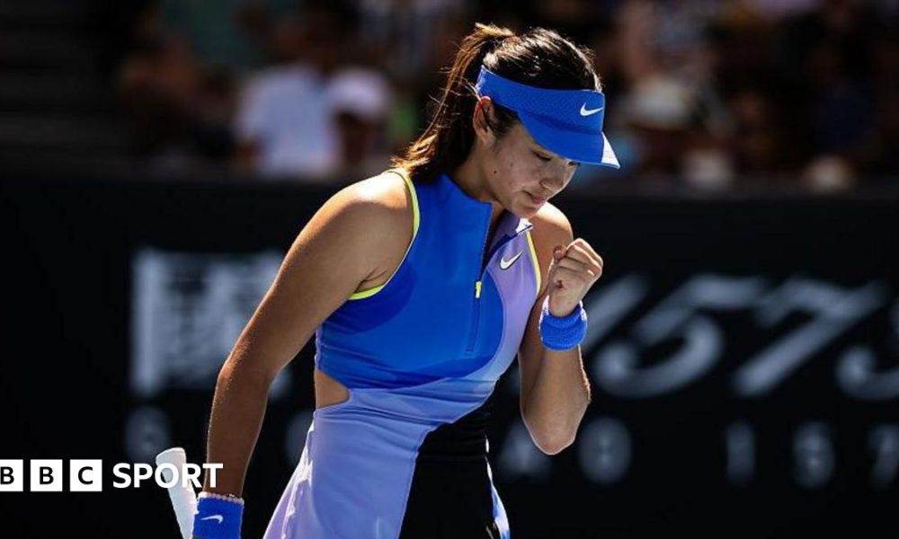 Emma Raducanu playing tennis during the Australian Open at Melbourne Park on January 21, 2026.