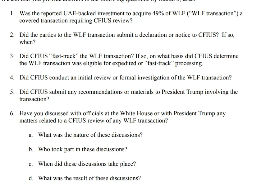 Senators urge CFIUS probe into UAE stake in Trump-linked World Liberty Financial - 2