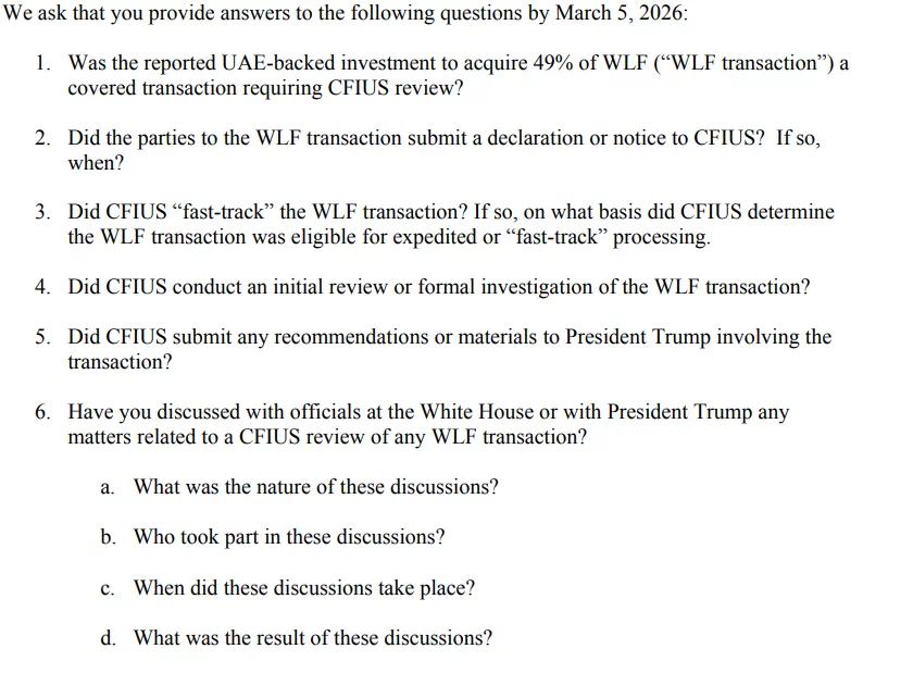 Senators urge CFIUS probe into UAE stake in Trump-linked World Liberty Financial - 2