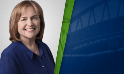 The NFL logo appears on a goal post before the 2015 NFC Championship game between the Seattle Seahawks and the Green Bay Packers at CenturyLink Field in Seattle Jan. 18, 2015.