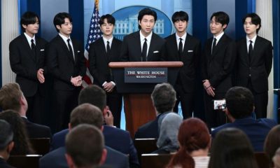Korean band BTS appears at the daily press briefing in the Brady Press Briefing of the White House in Washington, DC, May 31, 2022