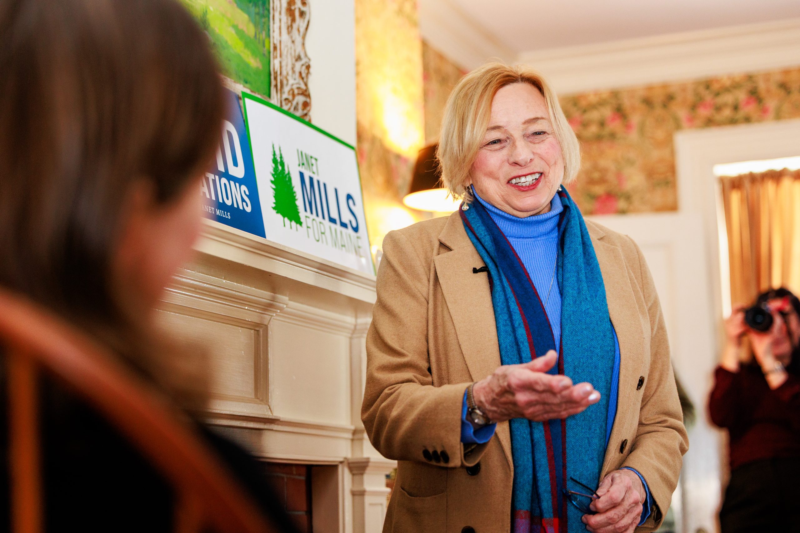 Maine Gov. Janet Mills speaks to supporters in Brunswick, Maine, on Jan. 28.