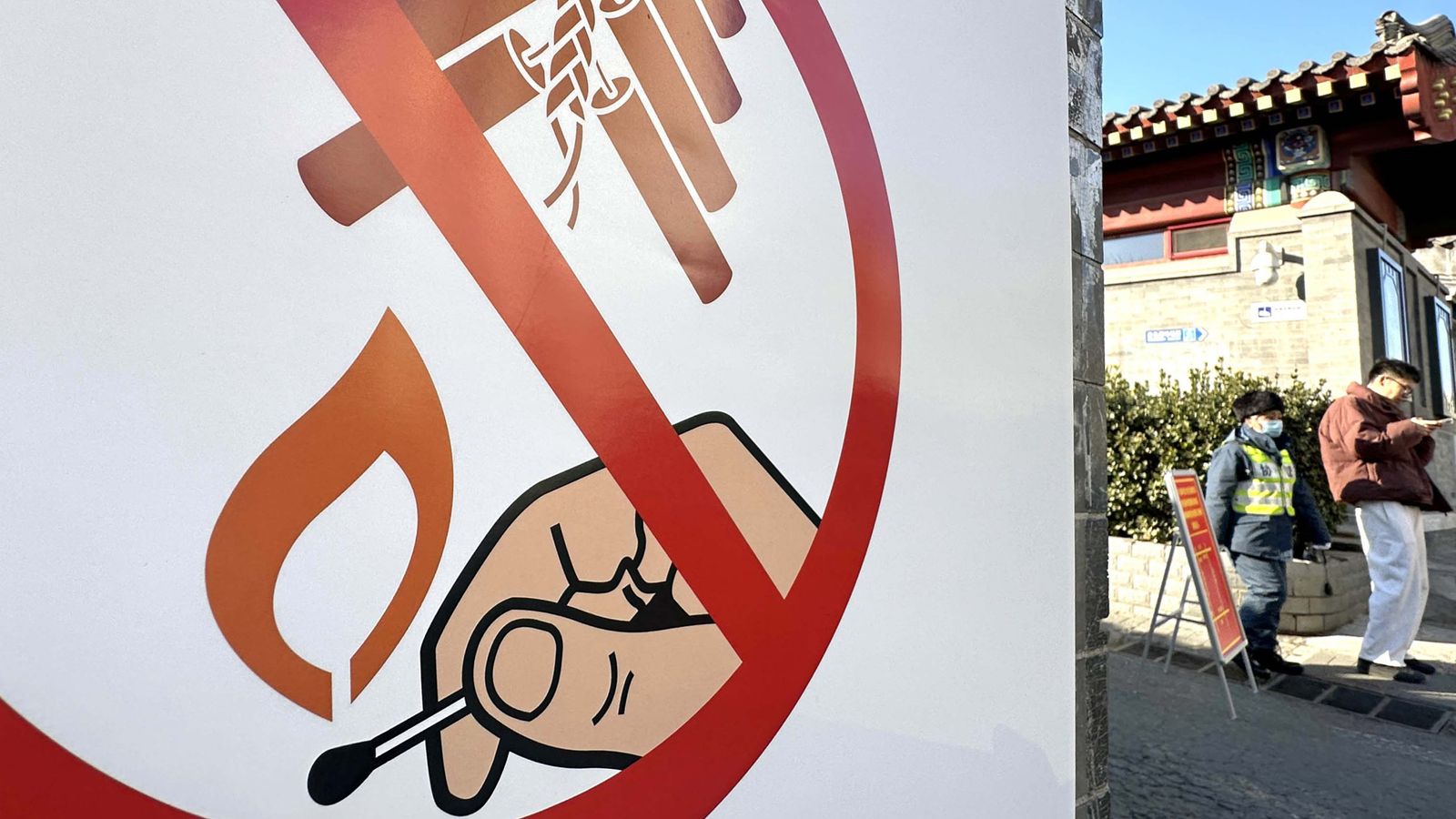 A notice calling for a ban on fireworks in Beijing. Pic: AP