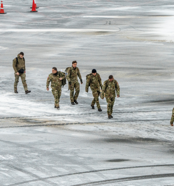 Danish soldiers arriving in Greenland in January. Pic: Reuters