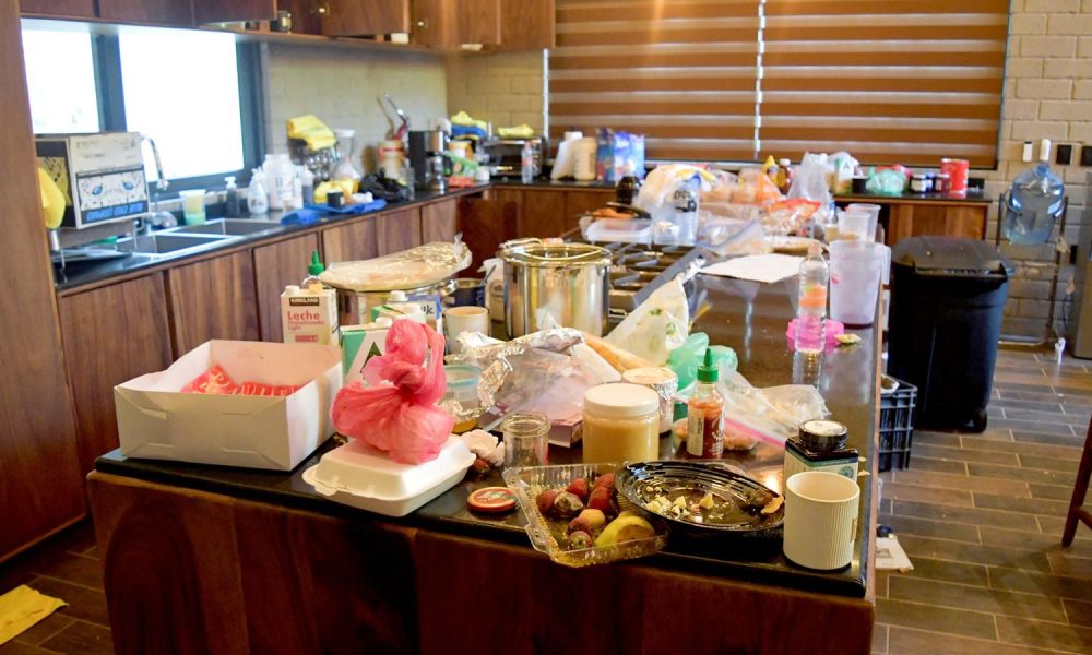 Food and kitchen supplies litter the surfaces at the villa in the hills of Mexico. Pic: Reuters