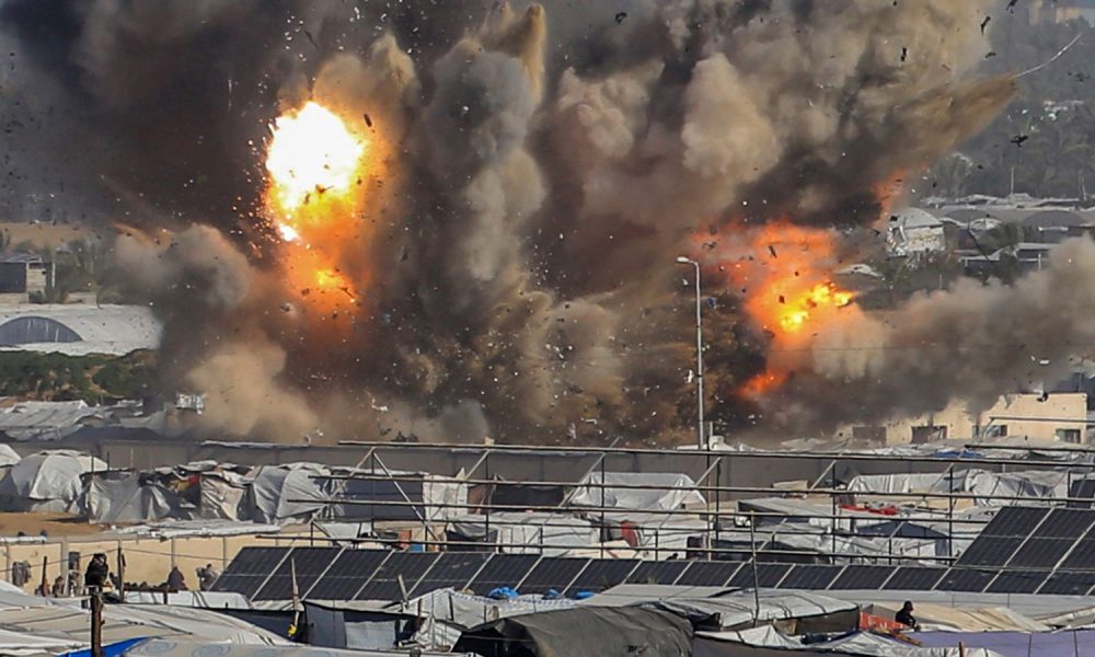 An Israeli air strike hit Khan Younis in Gaza on Saturday. Pic: Associated Press