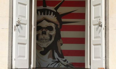 An anti-US mural at the former American embassy in Tehran. Pic: Reuters