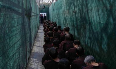 Suspected Islamic State militants at Al-Karkh Central Prison in Baghdad after being transferred there from Syria. Pic: AP